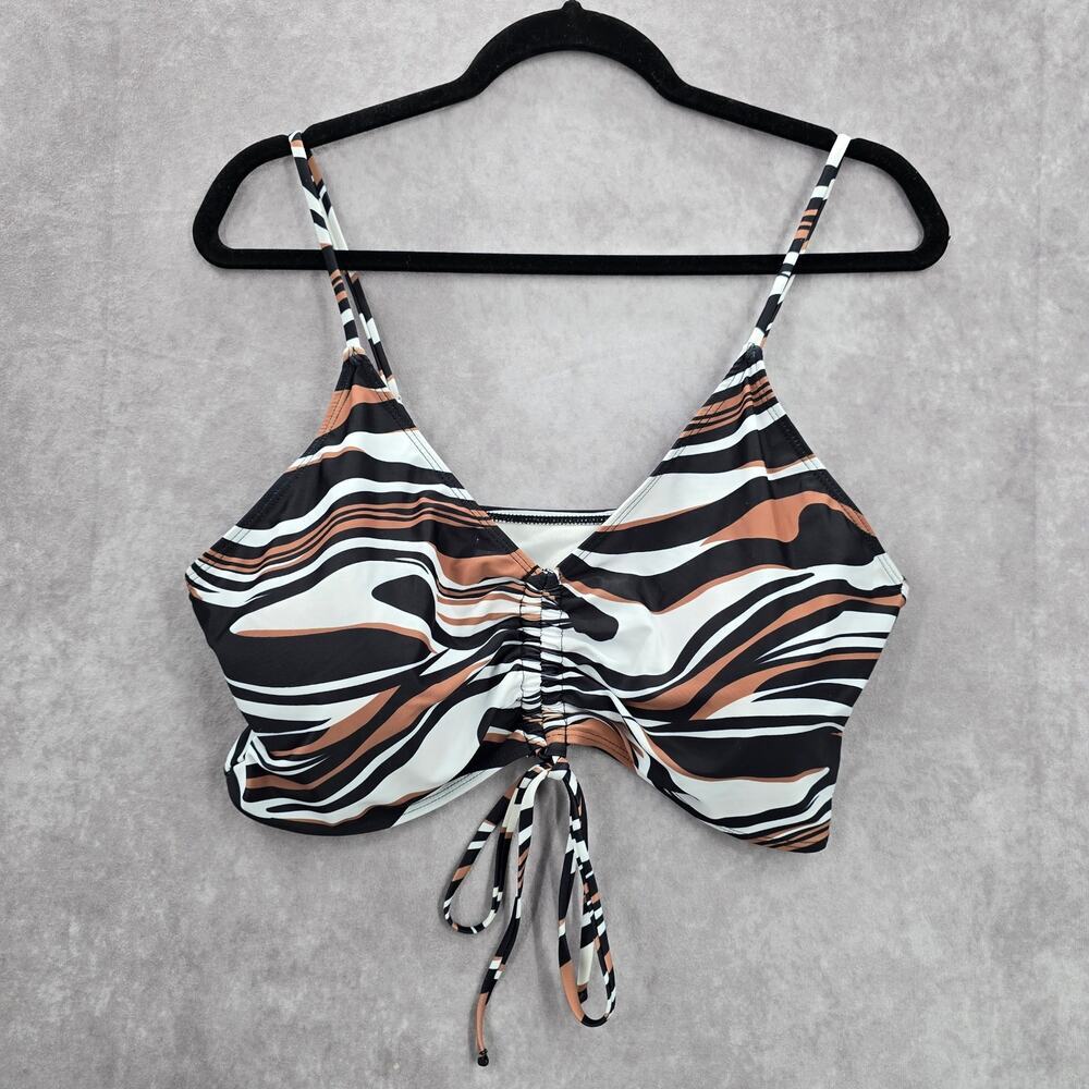 Black Brown Striped Bikini Top Padded Adjustable Strap Swimwear 2XL